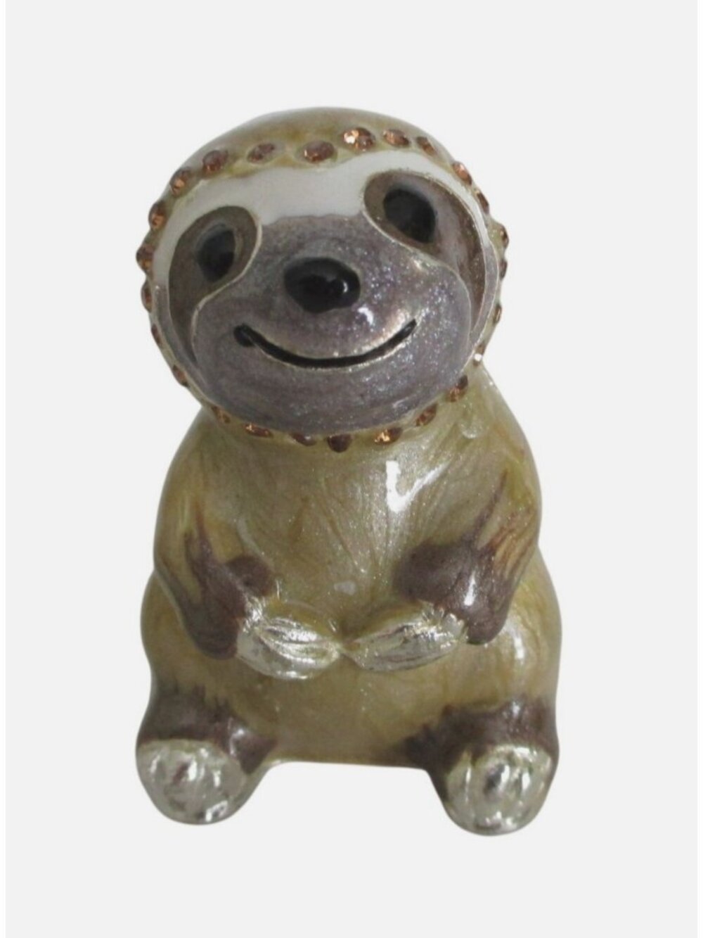 Sloth Enamel Hinged Trinket Box With Crystal Accents 2 Inches Tall